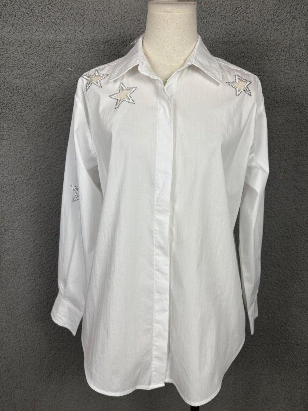 I.n.c. International Concepts Women's Embellished Star-Cutout Shirt,White XS NWT